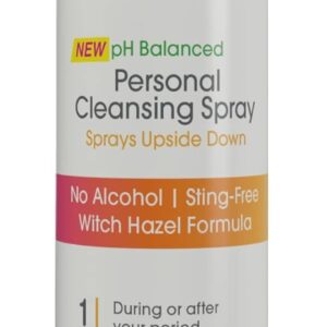 vH essentials Personal Cleansing Spray, pH Balancing Lactic Acid, Sting-Free, Witch Hazel Formula, Fragrance free, Paraben free, Sprays upside down for easy external intimate cleansing, 4 floz