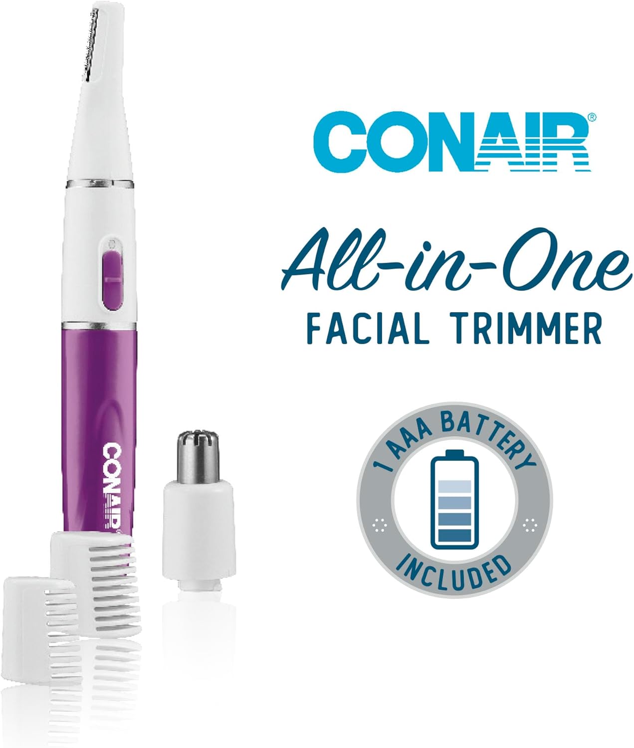 Conair All-in-1 Facial Hair Trimmer for Women, Perfect for Face, Ear/Nose and Eyebrows, Battery-Powered - Image 2