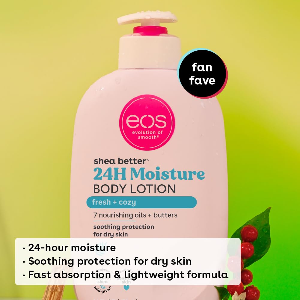 eos Shea Better Body Lotion- Fresh & Cozy, 24-Hour Moisture Skin Care, Lightweight & Non-Greasy, Made with Natural Shea, Vegan, 16 Fl Oz (Pack of 1) - Image 3
