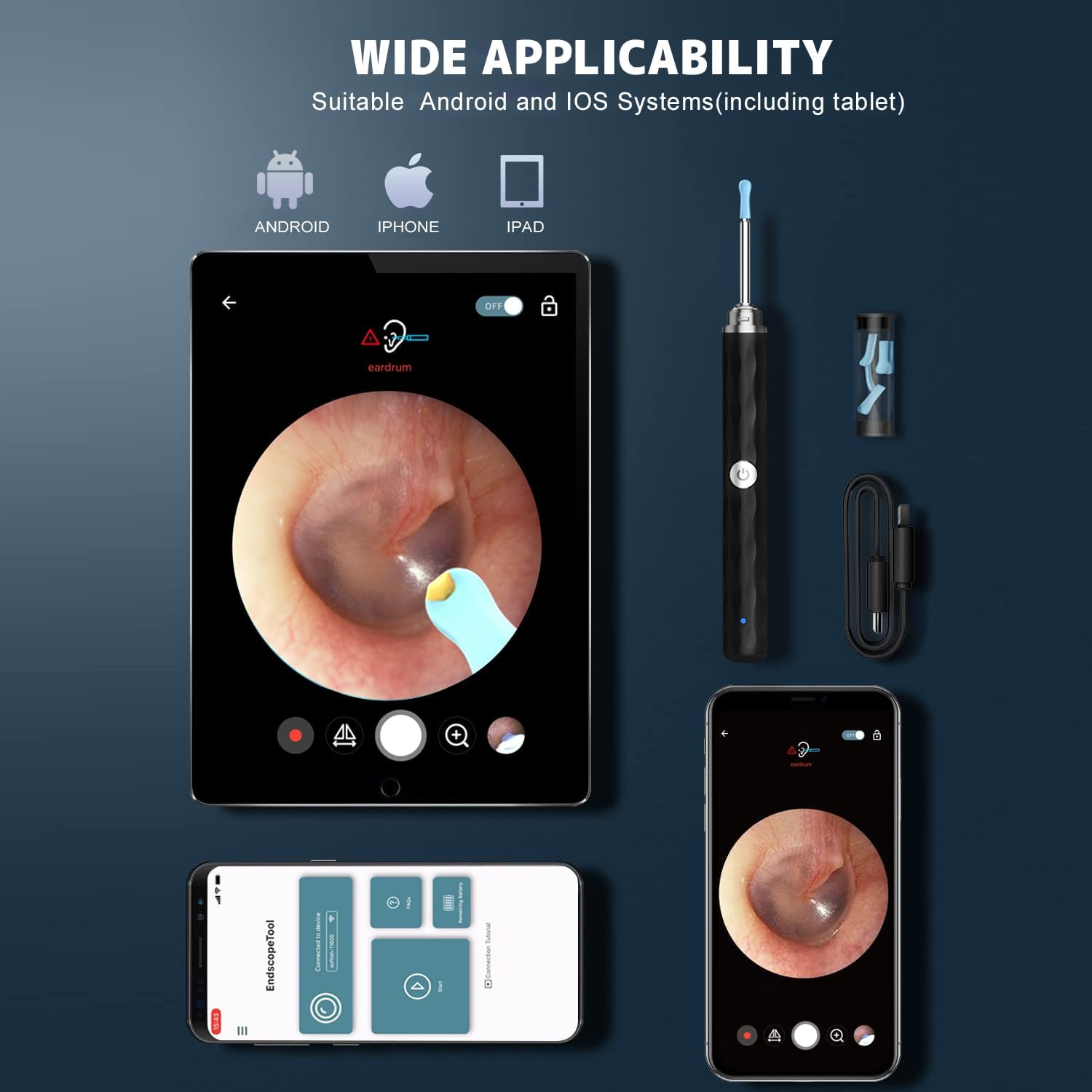 Ear Wax Removal, Ear Cleaner with Camera and Light, Ear Wax Removal Kit with 1296P Otoscope, Ear Cleaning Tool with 6 Ear Spoon, Ear Camera for iPhone & Android Phones,Black - Image 5