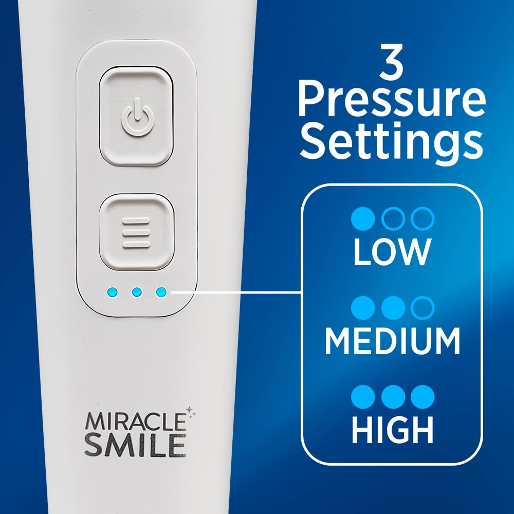 Ontel Miracle Smile Water Flosser for Teeth&Gum Health, Unique H-Shaped Flossing Head&4 Water Jets, Cordless Water Flosser Features 360° Cleaning&3 Pressure Modes, USB Rechargeable Dental Floss, White - Image 3