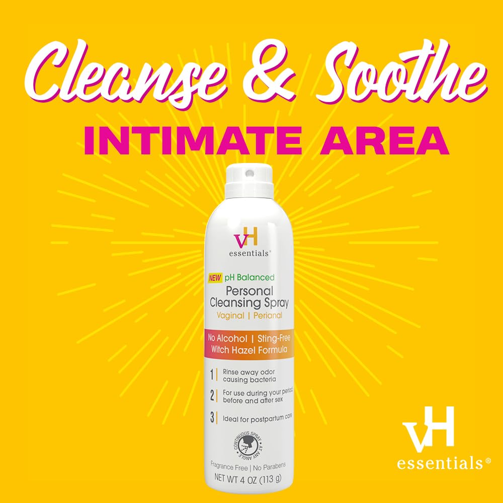 vH essentials Personal Cleansing Spray, pH Balancing Lactic Acid, Sting-Free, Witch Hazel Formula, Fragrance free, Paraben free, Sprays upside down for easy external intimate cleansing, 4 floz - Image 3