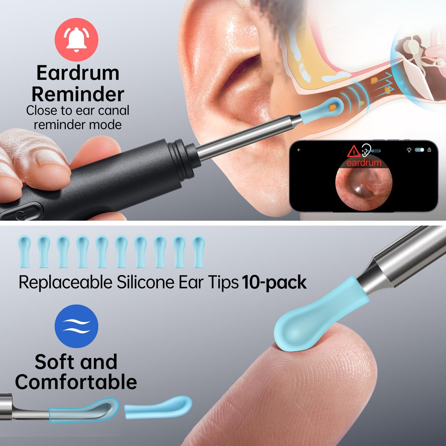 Ear Wax Removal Tool, Ear Cleaner with Camera, 1296P HD Camera and 6 LED Lights, Ear Cleaning kit with 10 Ear Pick Tips, Ear Wax Removal Kit for iOS and Android (Black) - Image 3
