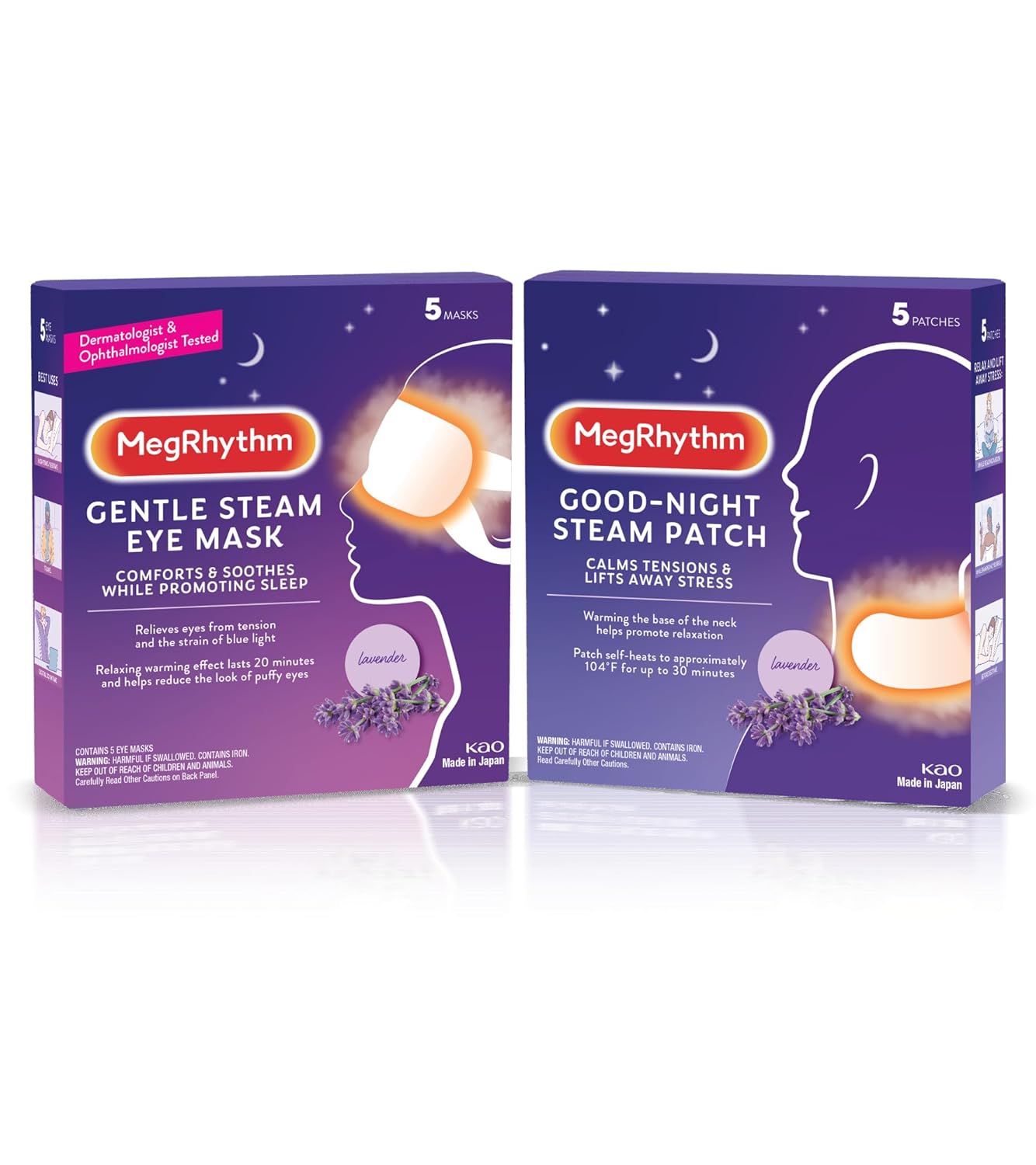 MegRhythm by Kao Gentle Steam Neck Patch, Calming Neck Patch for a Good Night Sleep, Soothe Tension & Lift Away Stress, Lavender, 5 Ct - Image 5