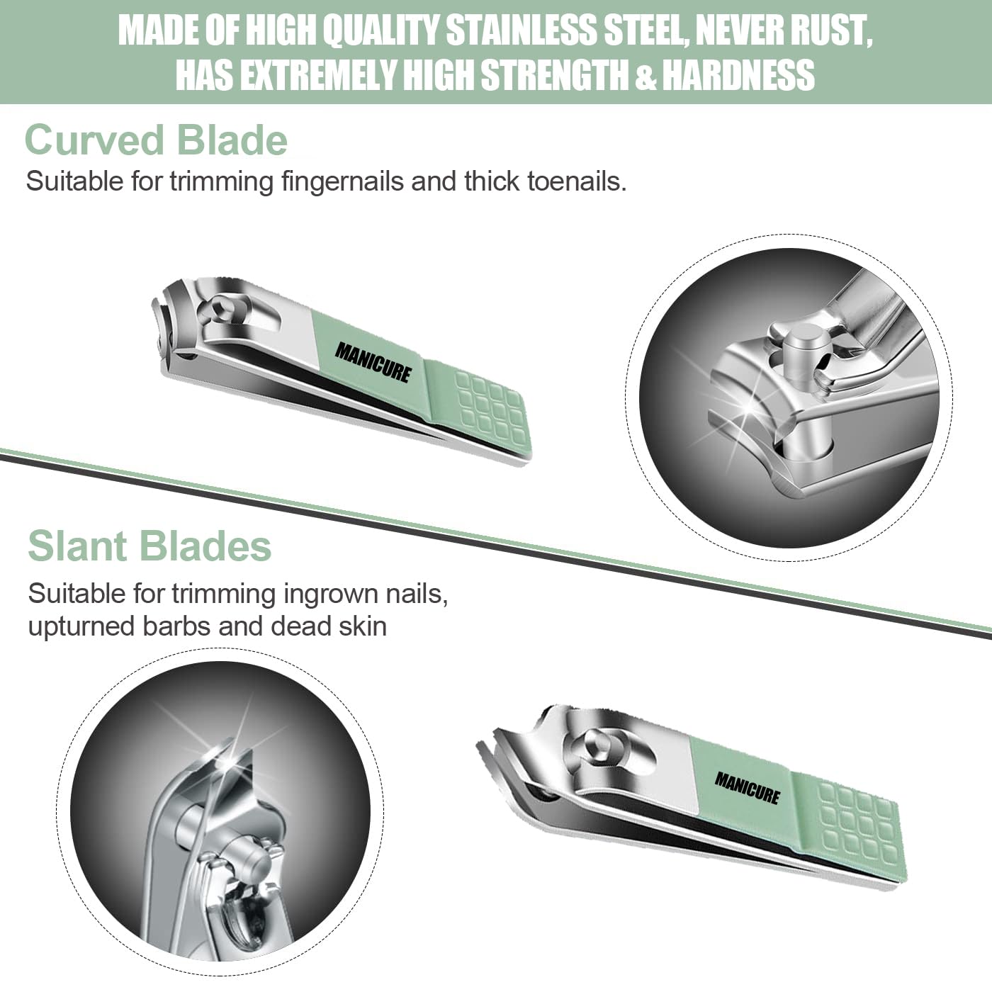 Manicure Set Professional Nail Clipper Kit - 16 Pieces Stainless Steel Pedicure Kit Nail Care Tools Grooming Kit with Luxurious Portable Travel Leather Case for Men Women Gift (Green) - Image 4