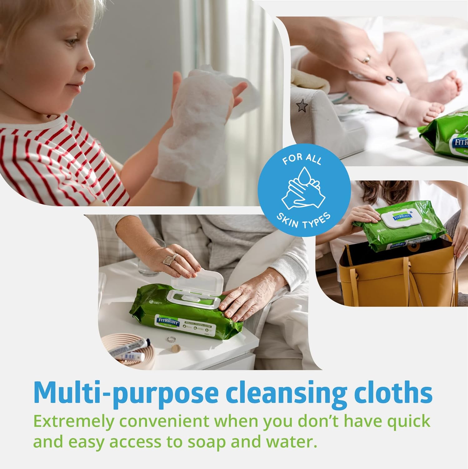 FitRight Personal Cleansing Wipes with Aloe (8x10 inch) | 600 Pieces Moisturizing Body Wipes for Adults Bathing and Incontinence Cleaning | Unscented Cloth Adult Wipes for Elderly Care - Image 7