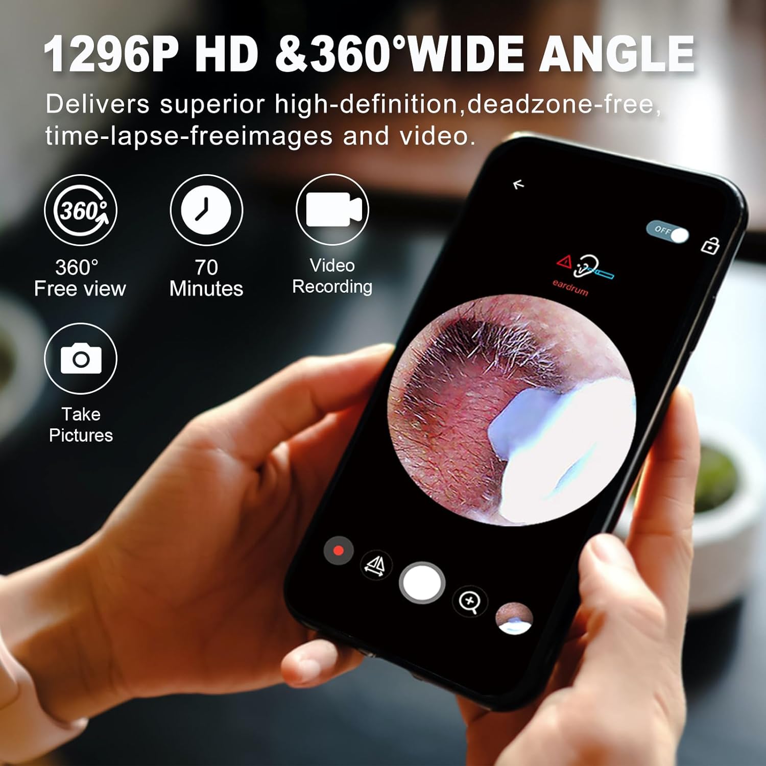 Ear Wax Removal, Ear Cleaner with Camera and Light, Ear Wax Removal Kit with 1296P Otoscope, Ear Cleaning Tool with 6 Ear Spoon, Ear Camera for iPhone & Android Phones,Black - Image 3