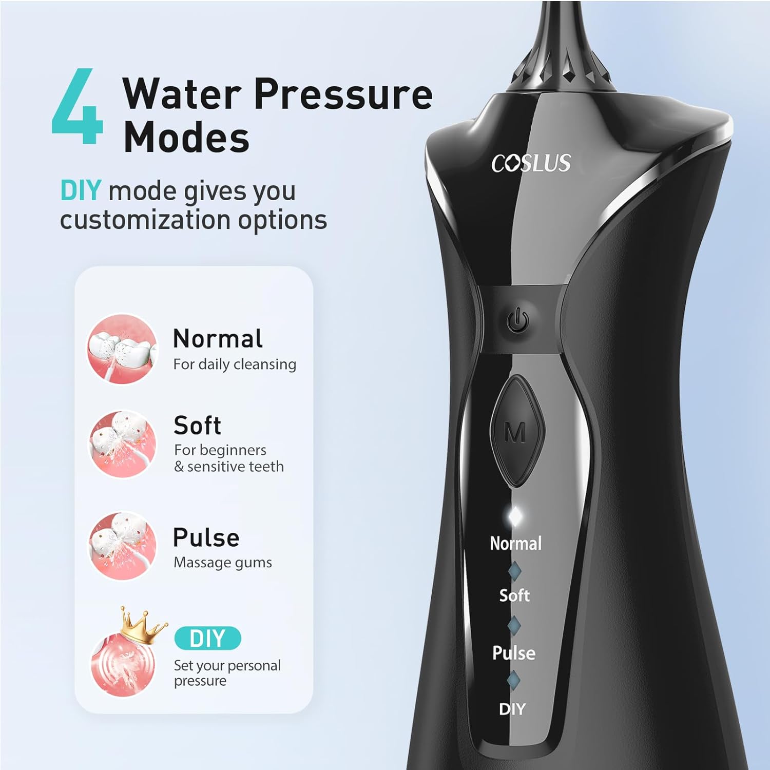 COSLUS Water Dental Flosser Pick for Teeth: 4 Modes Cordless Portable 300ML Larger Tank Water Teeth Cleaner IPX7 Waterproof Flossing Cleaning Picks for Home Travel FC5360 - Image 4