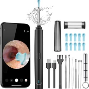 Ear Wax Removal Tool, Ear Cleaner with Camera, 1296P HD Camera and 6 LED Lights, Ear Cleaning kit with 10 Ear Pick Tips, Ear Wax Removal Kit for iOS and Android (Black)