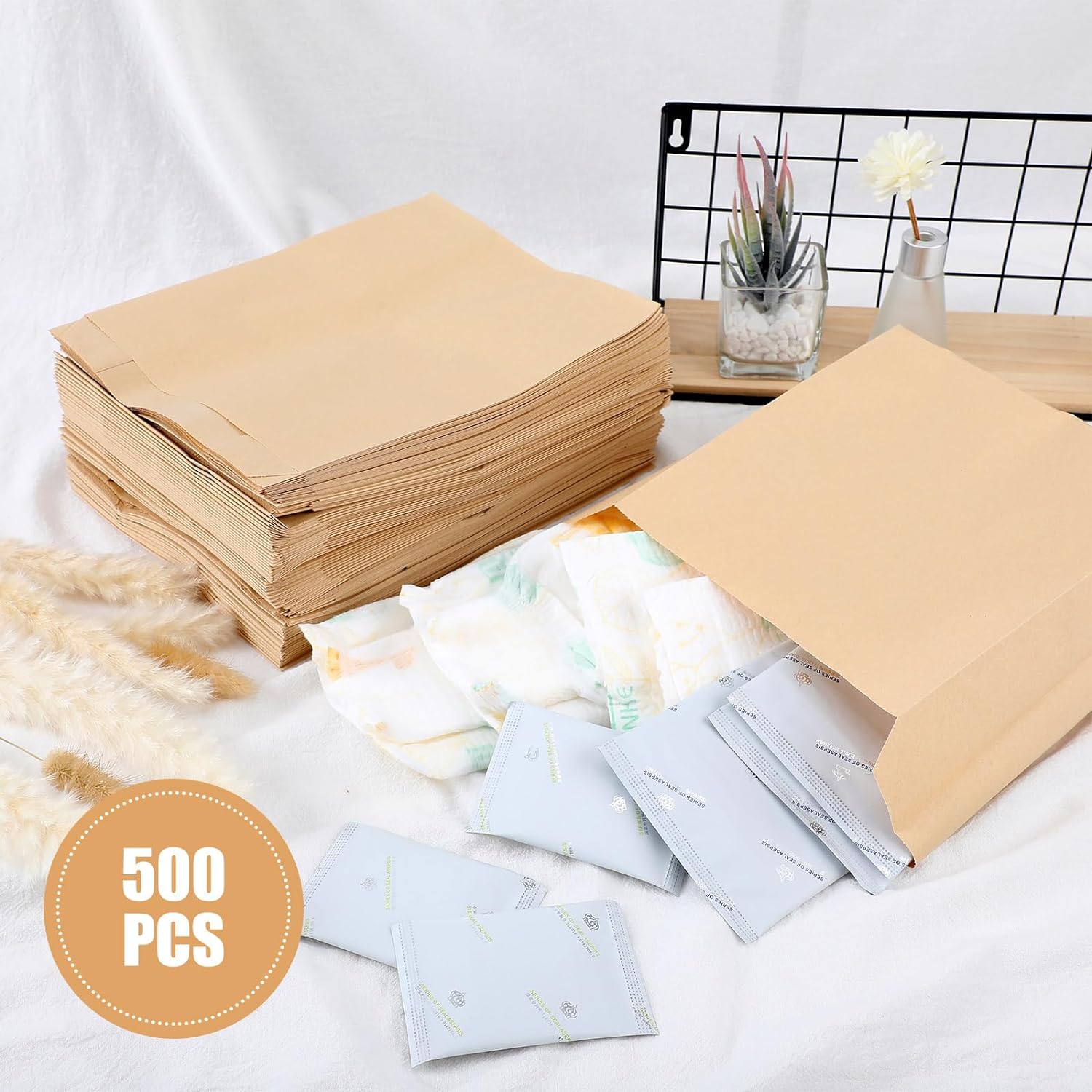 500 Pcs Waxed Sanitary Napkin Disposal Bags 7.5'' x 10'' x 3.5'' Kraft Feminine Hygiene Liner Bag Paper Bags for Commercial Business Personal Restroom Bathroom Janitorial Dispenser - Image 4