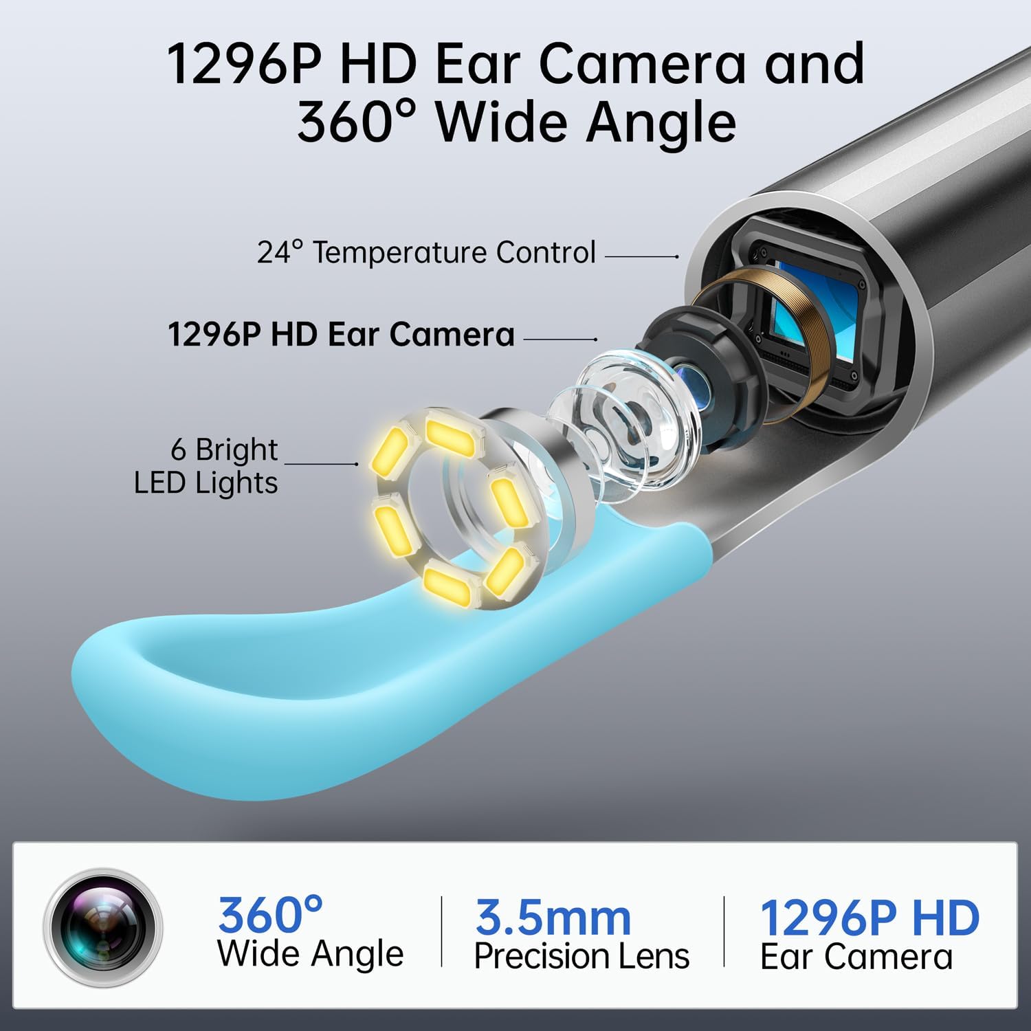 Ear Wax Removal Tool, Ear Cleaner with Camera, 1296P HD Camera and 6 LED Lights, Ear Cleaning kit with 10 Ear Pick Tips, Ear Wax Removal Kit for iOS and Android (Black) - Image 4