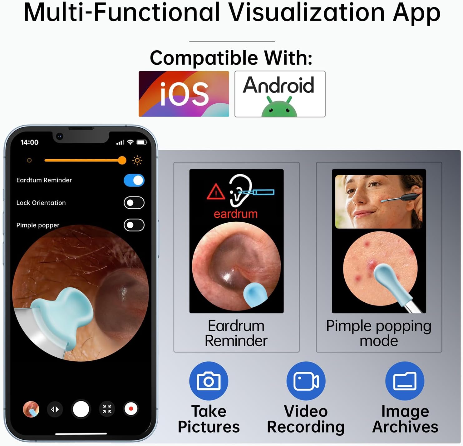 Ear Wax Removal Tool, Ear Cleaner with Camera, 1296P HD Camera and 6 LED Lights, Ear Cleaning kit with 10 Ear Pick Tips, Ear Wax Removal Kit for iOS and Android (Black) - Image 6