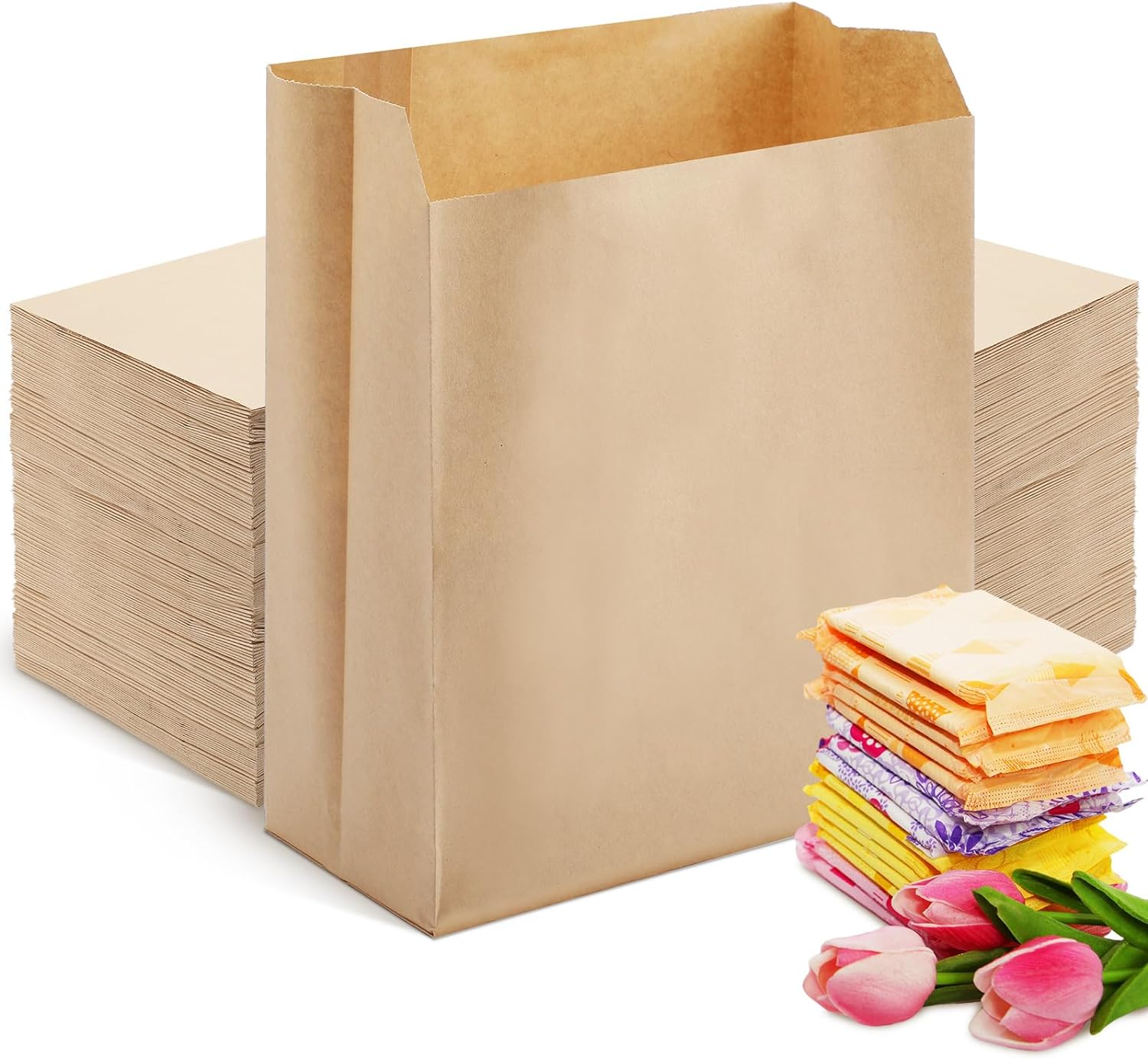 500 Pcs Waxed Sanitary Napkin Disposal Bags 7.5'' x 10'' x 3.5'' Kraft Feminine Hygiene Liner Bag Paper Bags for Commercial Business Personal Restroom Bathroom Janitorial Dispenser