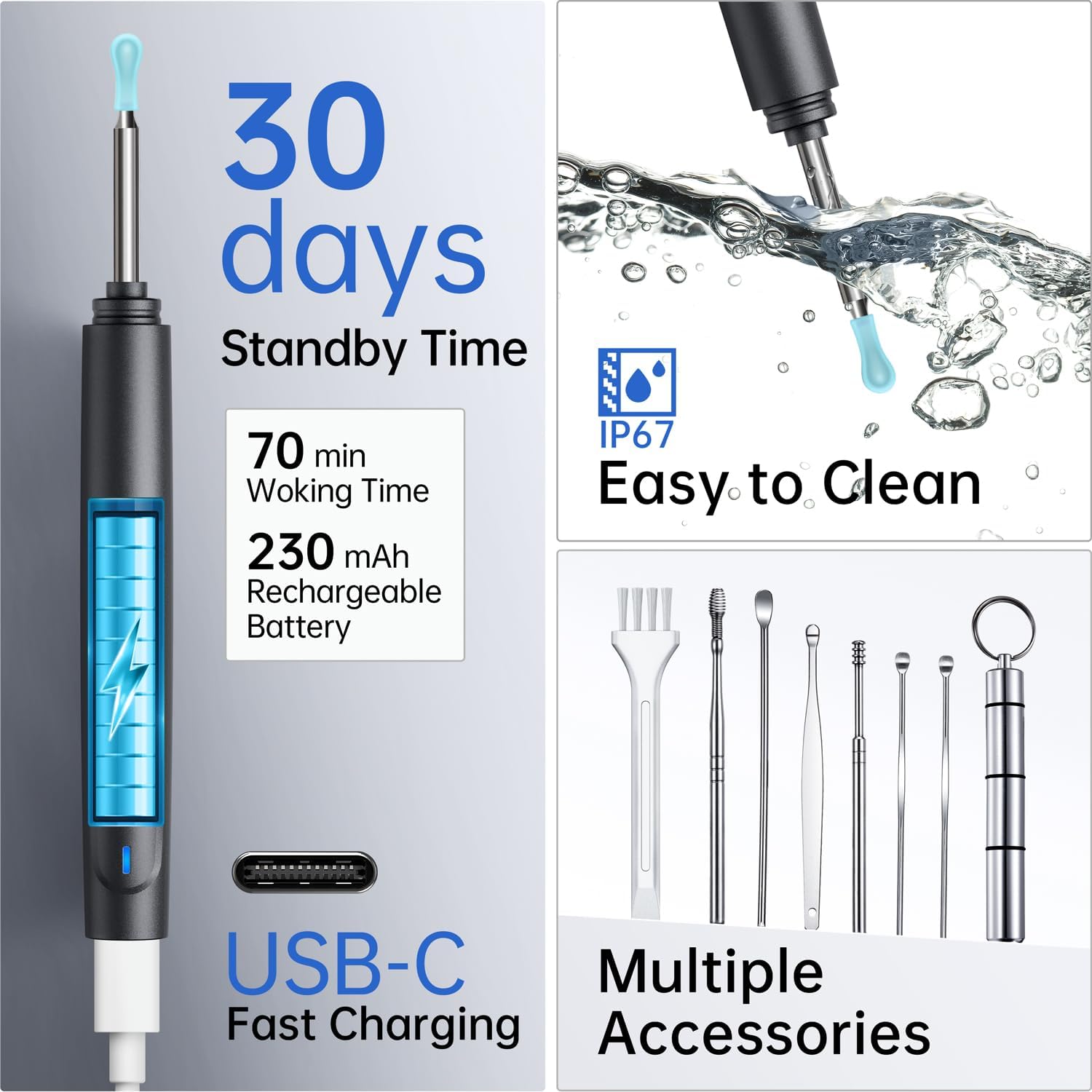 Ear Wax Removal Tool, Ear Cleaner with Camera, 1296P HD Camera and 6 LED Lights, Ear Cleaning kit with 10 Ear Pick Tips, Ear Wax Removal Kit for iOS and Android (Black) - Image 7