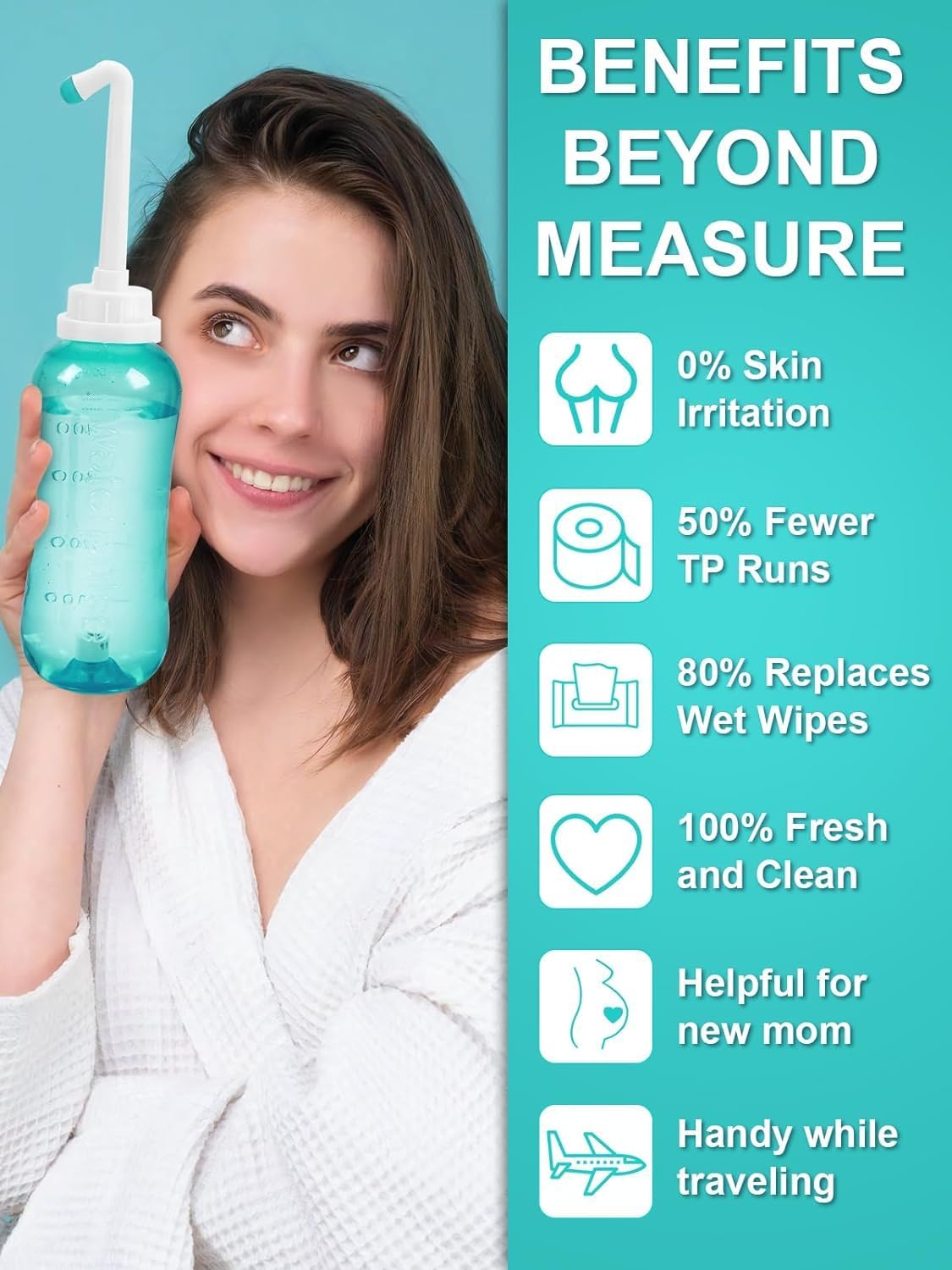 Peri Bottle for Postpartum & Perineal Care,Portable Travel Bidet for Personal Hygiene Cleaning,16.9 OZ (1Green) - Image 2