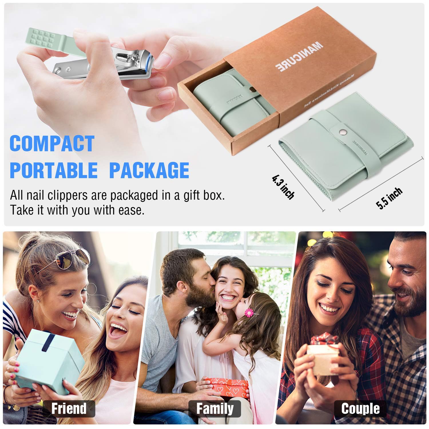 Manicure Set Professional Nail Clipper Kit - 16 Pieces Stainless Steel Pedicure Kit Nail Care Tools Grooming Kit with Luxurious Portable Travel Leather Case for Men Women Gift (Green) - Image 7