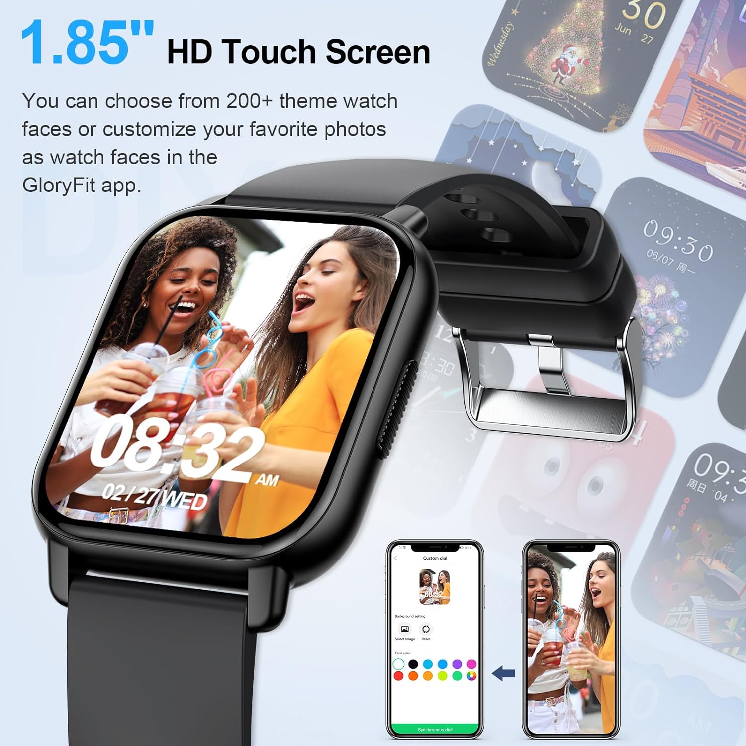 Smart Watch for Men/Women with Bluetooth Call and Message Reminder, Fitness Watch 1.85" HD Touch Screen, Heart Rate/Sleep/Blood Oxygen/Steps Monitor, 112+ Sport Mode, Activity Trackers for Android iOS - Image 5