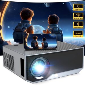 Projector with Wifi and Bluetooth, 500 ANSI Native 1080P Projector 15000 Lumen Home Video Projector Compatible with Iphone Android Phone/TV Stick/PS5/PC/Laptop