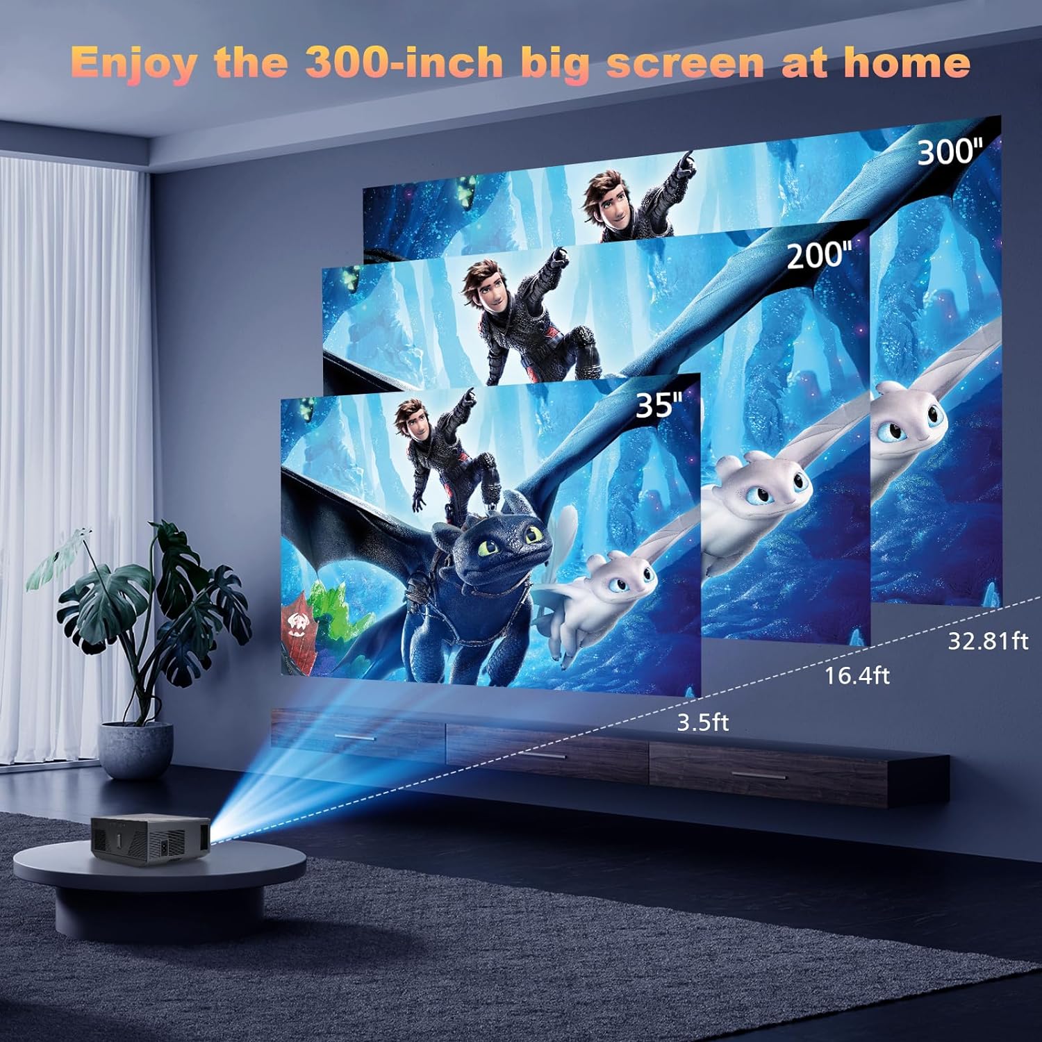 Projector with Wifi and Bluetooth, 500 ANSI Native 1080P Projector 15000 Lumen Home Video Projector Compatible with Iphone Android Phone/TV Stick/PS5/PC/Laptop - Image 3