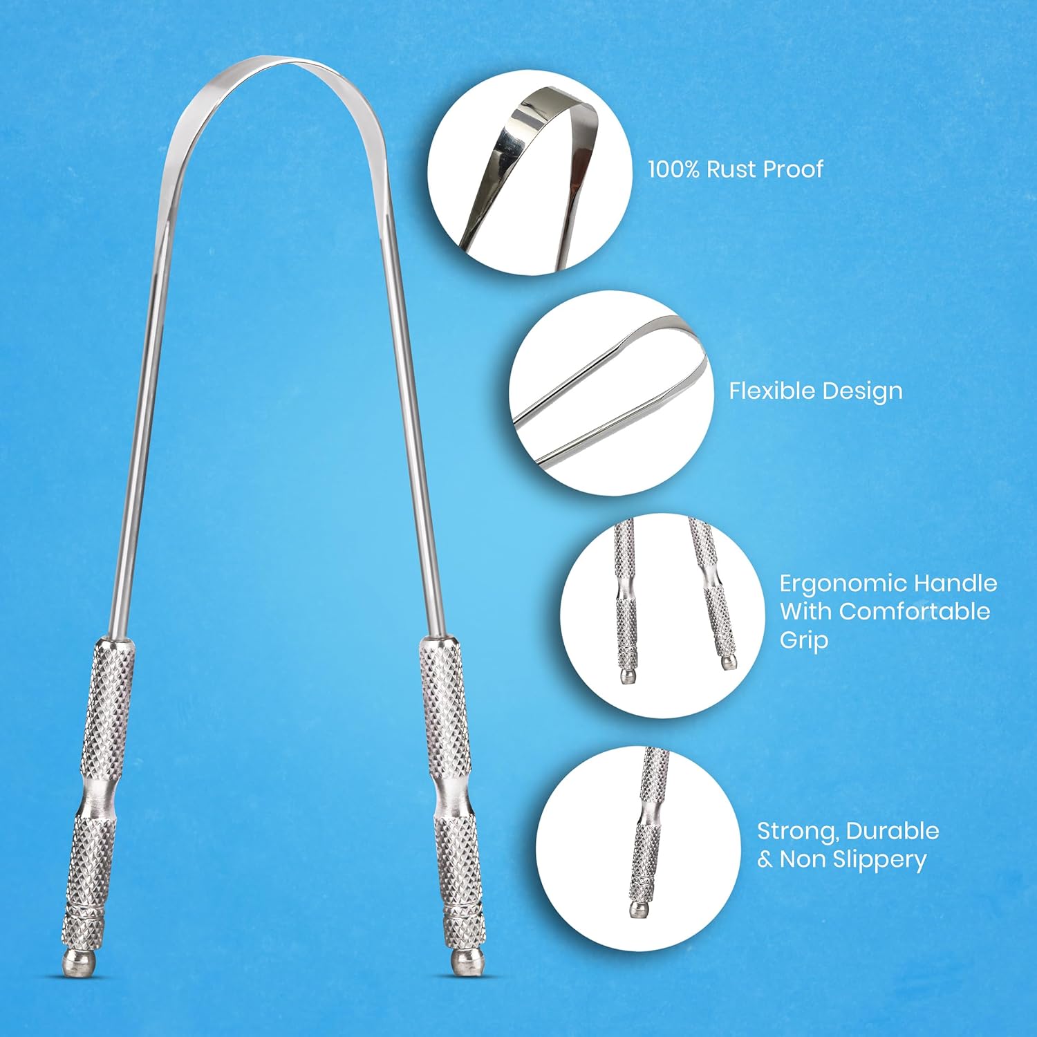 Tongue Scraper for Adults by HOKIN (2Pcs Oral Care Pack) Stainless Steel Tongue Cleaners Reduce Bad Breath 100% Metal Tough Scrapers Men and Women Hygiene Product - Image 3