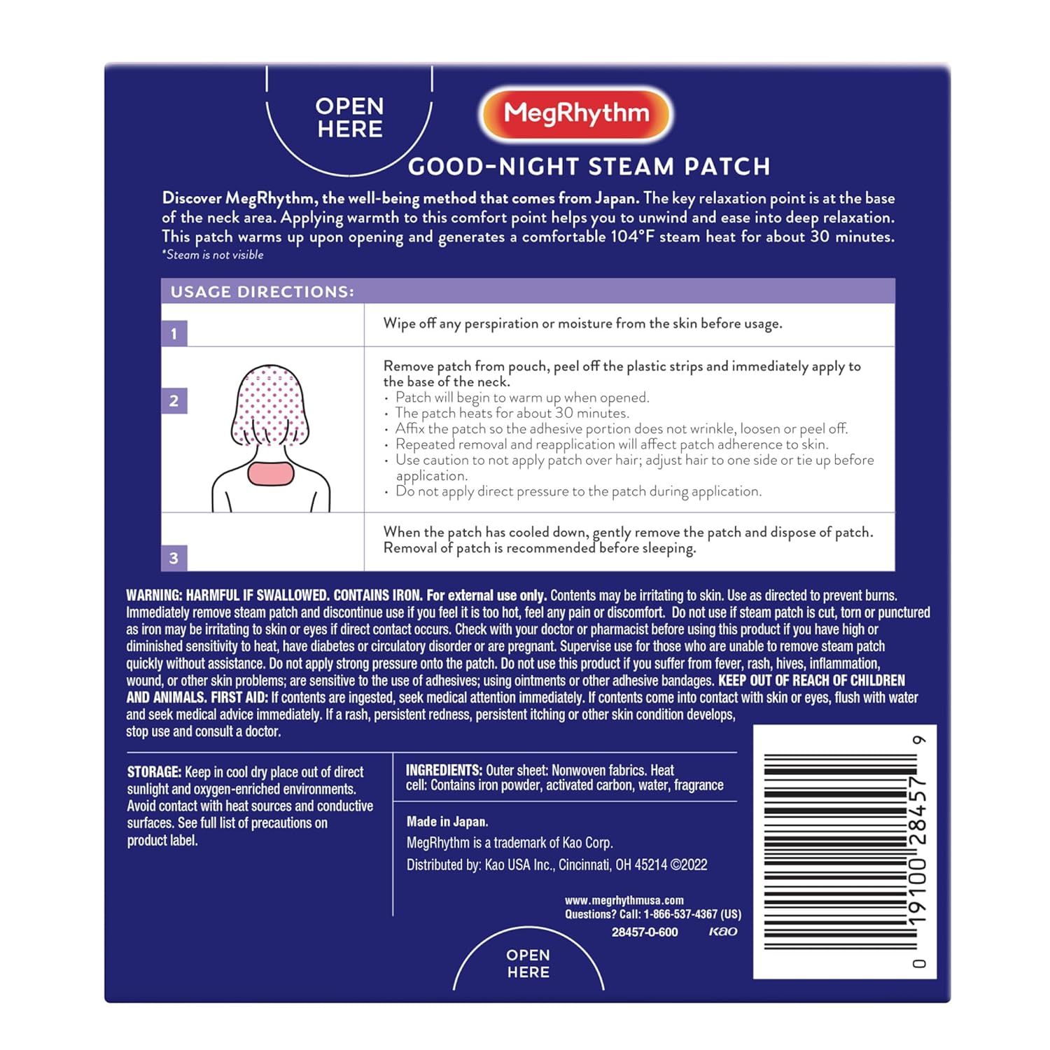 MegRhythm by Kao Gentle Steam Neck Patch, Calming Neck Patch for a Good Night Sleep, Soothe Tension & Lift Away Stress, Lavender, 5 Ct - Image 8
